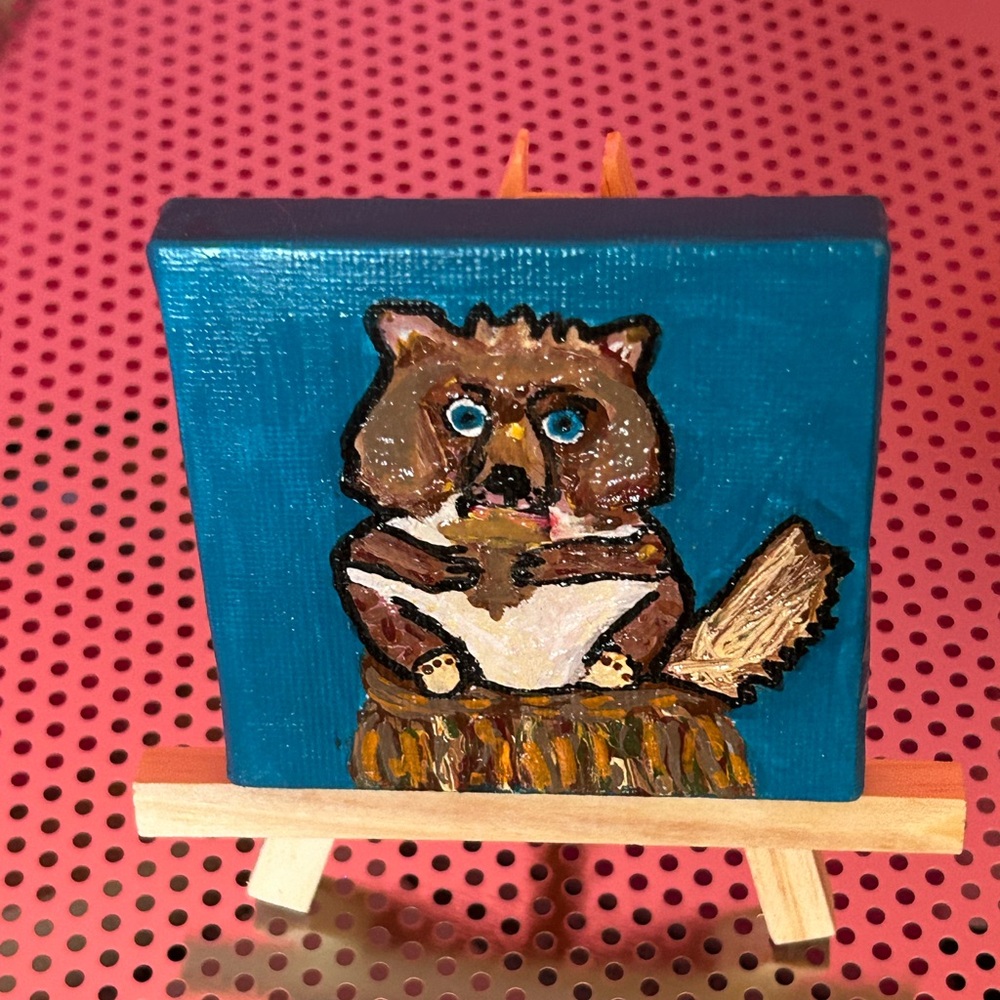 Original Whimsical Chipmunk Painting W/Easel